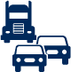 Dark Blue Traffic Icon with a Semi-Truck and Two Cars